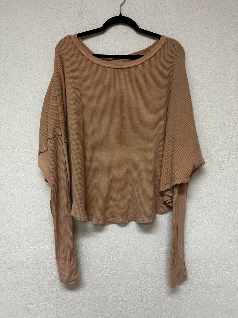 Free People womans Waffle-Knit Long Sleeve Top - Tan size L